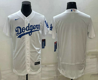 Mens Los Angeles Dodgers Blank White Flex Base Stitched Baseball Jersey